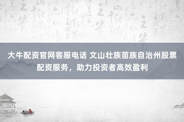 大牛配资官网客服电话 文山壮族苗族自治州股票配资服务，助力投资者高效盈利