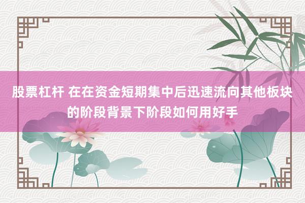 股票杠杆 在在资金短期集中后迅速流向其他板块的阶段背景下阶段如何用好手