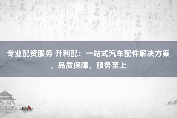 专业配资服务 升利配：一站式汽车配件解决方案，品质保障，服务至上